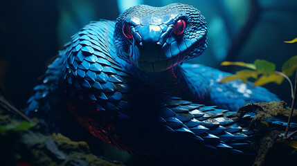 Blue viper snake on branch viper snake blue