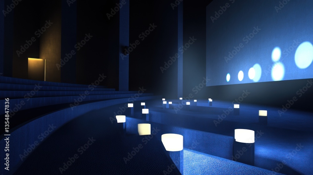 Poster an empty auditorium features dim lighting and modern architecture