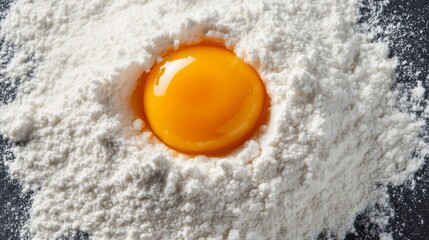 Baking preparation flour and egg mixture kitchen recipe ingredients cozy environment close-up view culinary concept