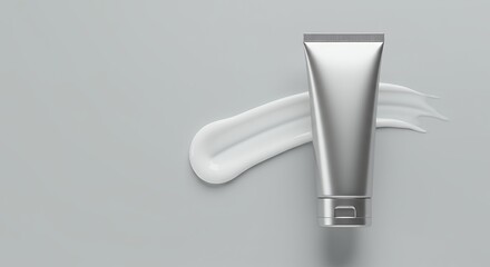 Silver cosmetic tube with cream smear for beauty treatment and skincare