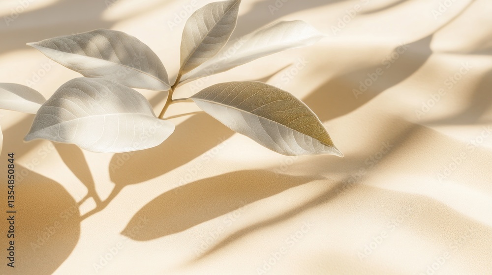Poster delicate leafy branch casting shadows on a textured cream background