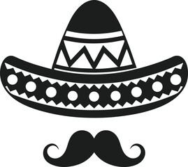 Sombrero and Curly Mustache Silhouette Vector – Mexican Fiesta Icon Design
