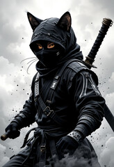 Naklejka premium Cat Ninja Warrior with Dark Fantasy.