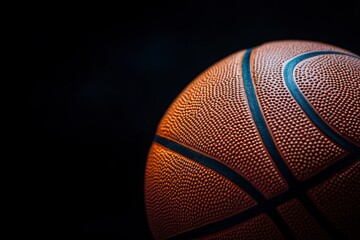 Close-up of Basketball Texture with Black Seams on Dark Background