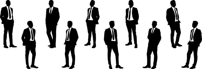 set of business man standing pose silhouette vector