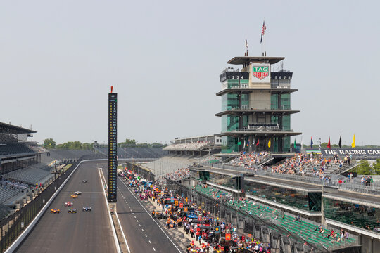 Indy 500 practice sessions at Indianapolis Motor Speedway, including the IMS Pagoda. IMS is The Racing Capital of the World.