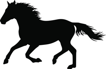 Black silhouette of a horse running freely with its mane and tail flowing, symbolizing energy and freedom
