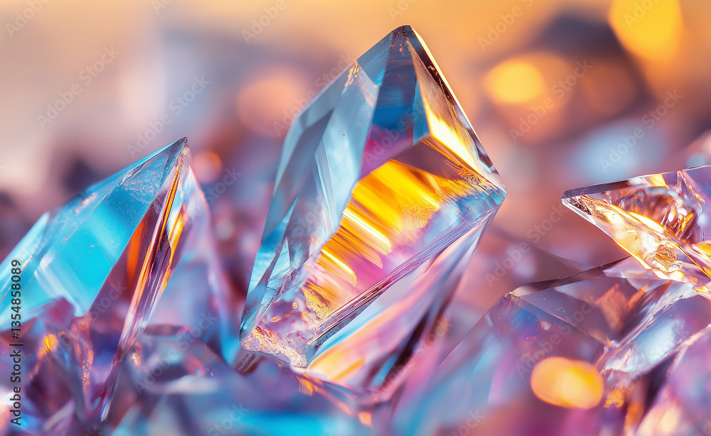 Poster close-up of colorful shining crystals with soft lighting creating a mesmerizing effect.