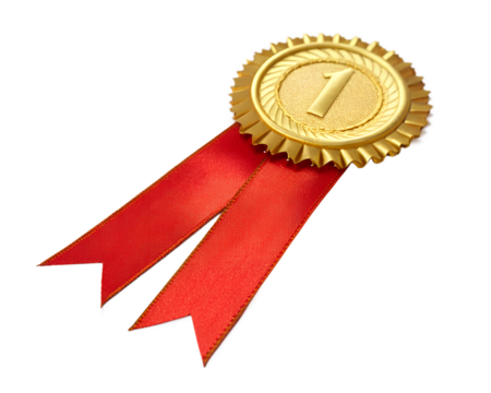 gold medal with red ribbon isolated on transparent background  - Powered by Adobe