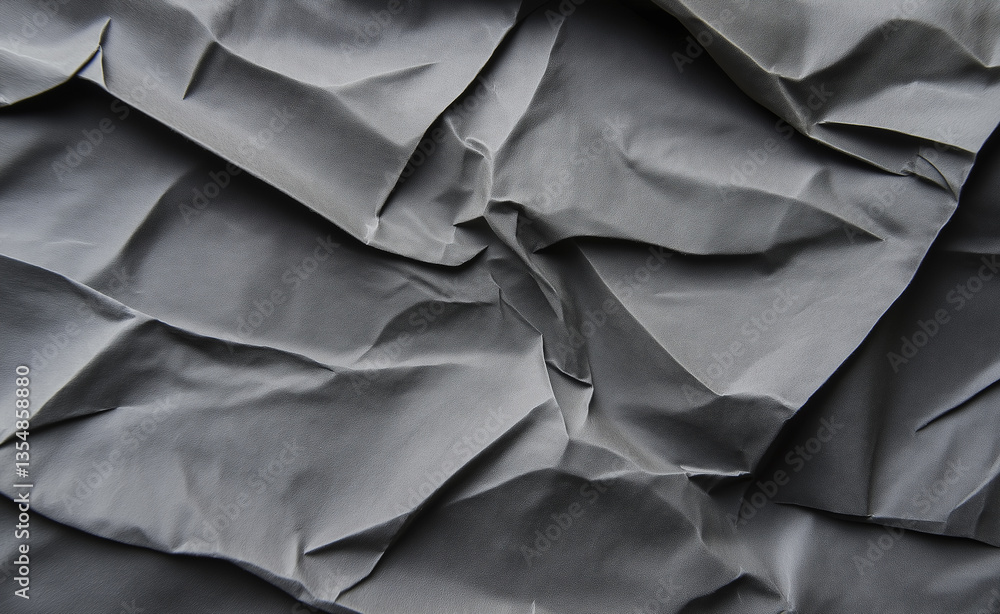Poster close-up of crumpled gray paper creating a textured, abstract pattern.