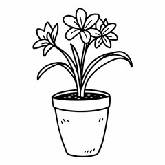 Black and White Potted Flower Illustration  Drawing of a Simple Plant in a Pot