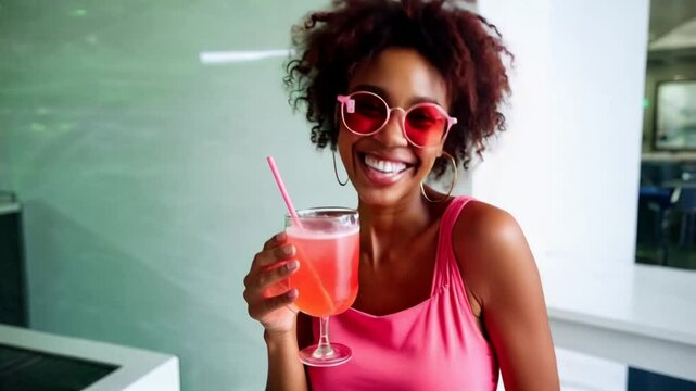 Young woman drinking cocktail