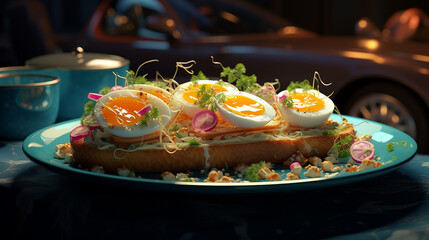 Bruschetta with half baked egg Energetic photo