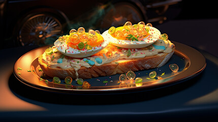 Bruschetta with half baked egg Energetic photo