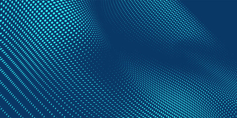 Obraz premium Dark blue halftone dotted abstract background, big data pattern, technology or futuristic visualization, waveform dot texture, music backdrop. ,Beautiful