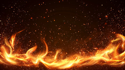 Realistic Fire and Flame Effects with Glowing Sparks on a Dark Background
