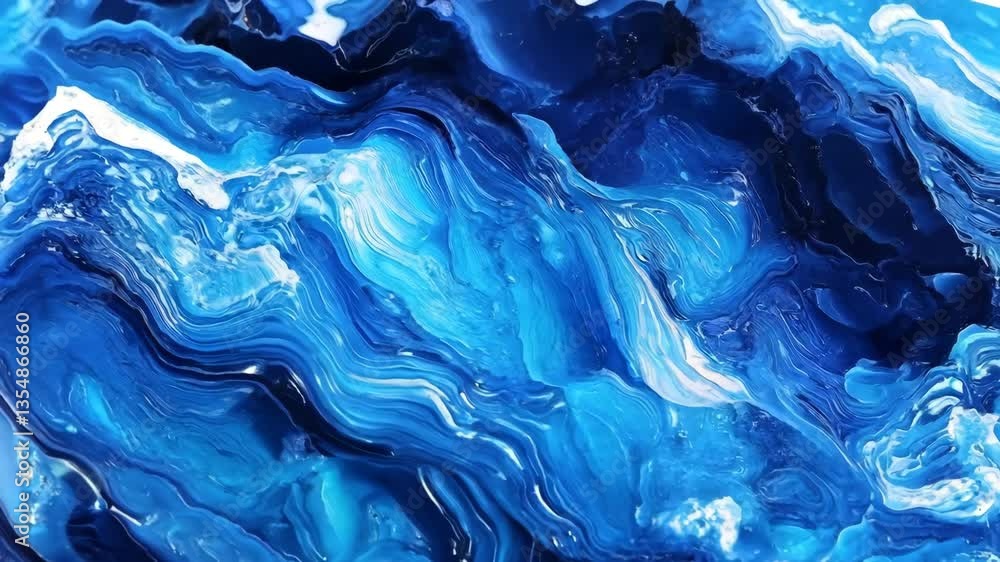 Poster abstract blue and white fluid art resembling ocean waves mineral pattern texture macro background.