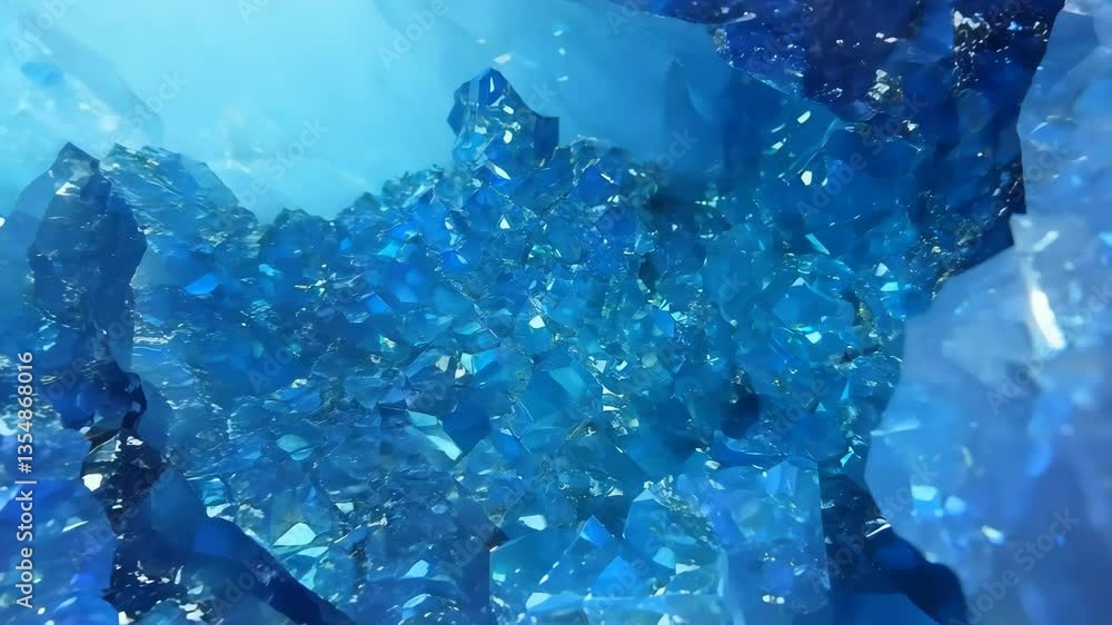 Poster close-up of vibrant blue sodalite crystals with sharp edges and reflective surfaces mineral pattern 