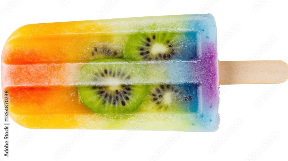 Poster a colorful rainbow popsicle with slices of kiwi fruit embedded