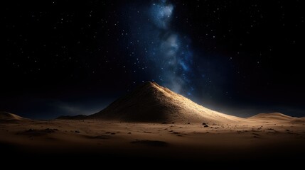 Desert mountain at night under starry sky