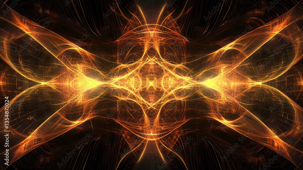 Poster interwoven, circuit-like patterns with soft glowing edges set against a dark, futuristic background,