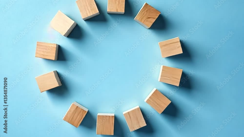 Aufkleber wooden blocks arranged in circle on blue background symbolize teamwork generative ai
