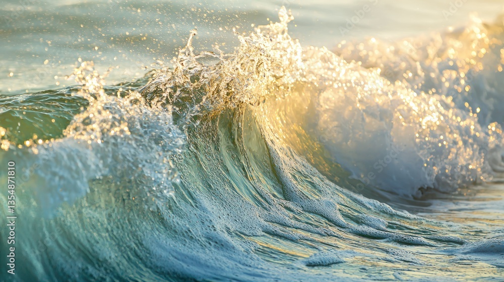 Poster rolling waves of iridescent color and delicate light, suggesting both the movement of water and the 