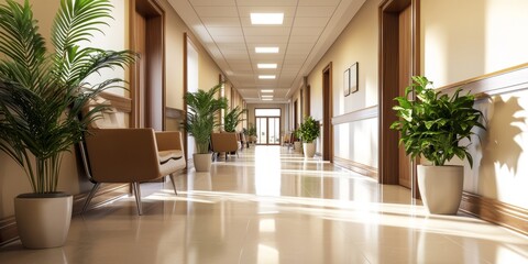 Fototapeta premium Serene and Bright Hallway with Greenery and Modern Furniture