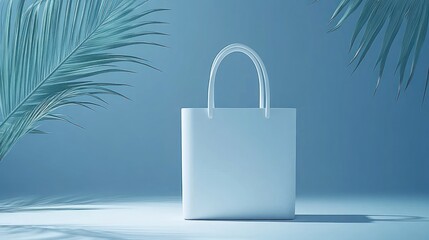 A simple white tote bag with palm fronds in the background