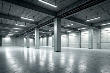 Empty Industrial Concrete Space with Modern Lighting