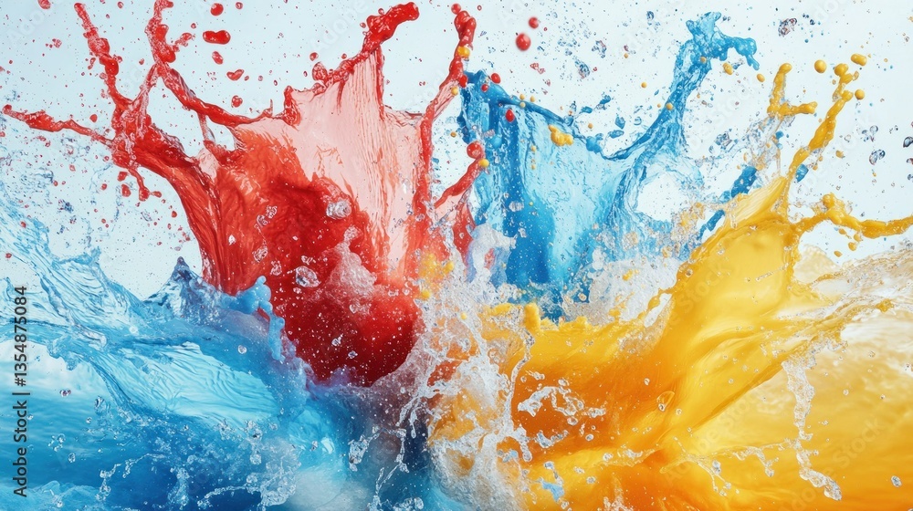 Poster colorful liquids splashing and mixing in a dynamic display