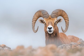 Naklejka premium Majestic Ram in Misty Mountains.