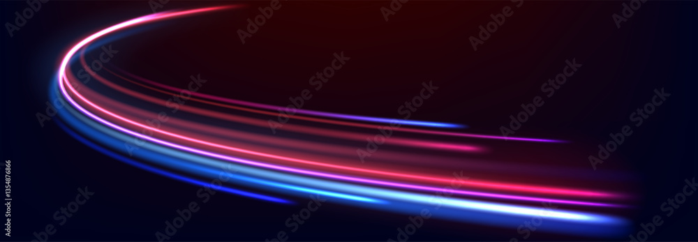 Poster speed line background. glowing color speed lines, curves car trail with motion blurred light effect.