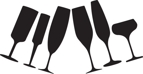 Clinking glasses of champagne silhouettes