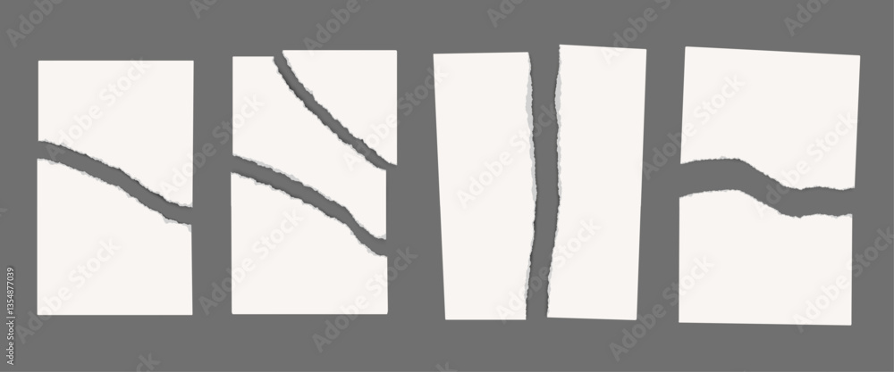 Poster torn paper sheets. blank white a4 sheets in half and into pieces with ragged edges. old paper ripped
