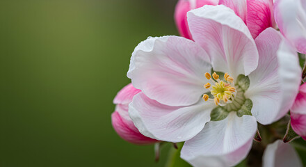 Obraz premium Blooming Apple Flower Close-up with White and Pink Petals