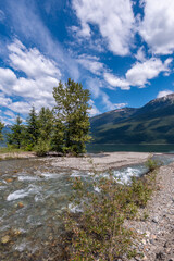 Majestic mountain creek with rocky background in Vancouver, Canada, North America. Day time on July 2024.
