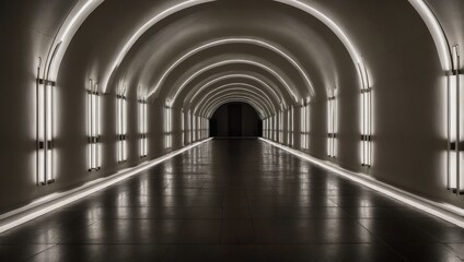 Fototapeta premium Modern Illuminated Tunnel with Reflective Floor Architecture Design