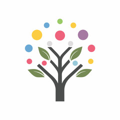 Colorful Tree with Floating Bubbles vector illustration.