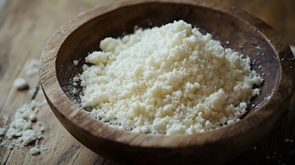 Cotija Cheese in Wooden Bowl: A Hard, Salty Mexican Cheese Comparable to Feta