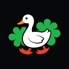 duck with green leaf on a black background