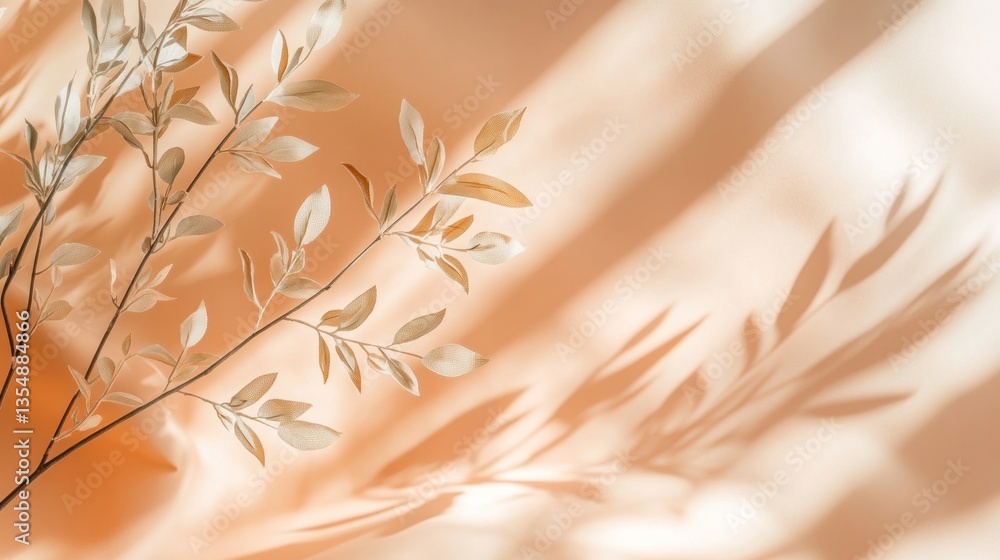 Poster branches of leaves casting shadows on a textured peach background