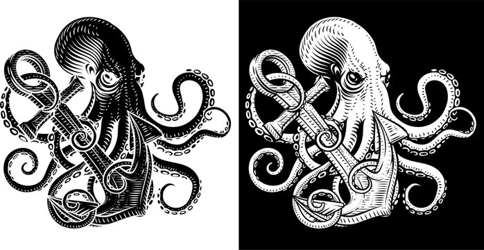 Octopus Anchor Kraken Sailor Tattoo Style Deisgn