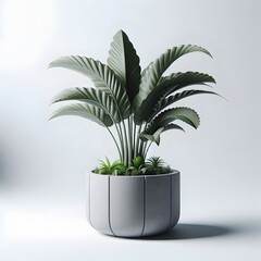 Obraz premium A modern office plant in a grey pot isolated on a white background