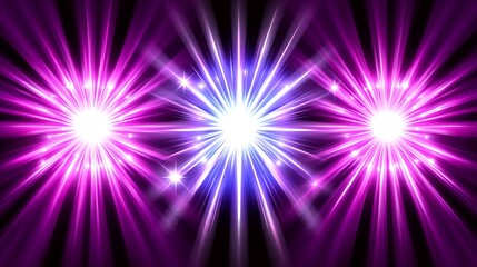 Three bright light bursts radiating with color and brilliance