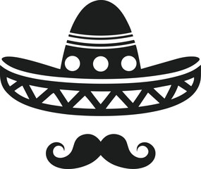 Sombrero and Mustache Silhouette Vector – Mexican Culture Festive Icon Design