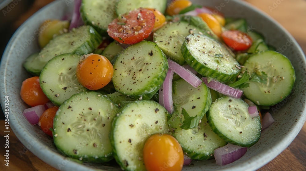 Poster A Colorful Salad of Cucumbers Tomatoes And Red Onion