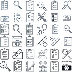Inspection Icons Set, Editable Stroke Vector Collection for Quality Control and Audit