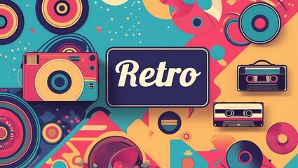 Obraz premium Nostalgic Echoes: Vintage devices and a stylized 'Retro' sign evoke a sense of nostalgia for simpler times, capturing the essence of retro design and cultural artifacts.