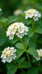 Shrub verbena Lantana canescens covered in small white flowers, flowering shrubs, landscaping